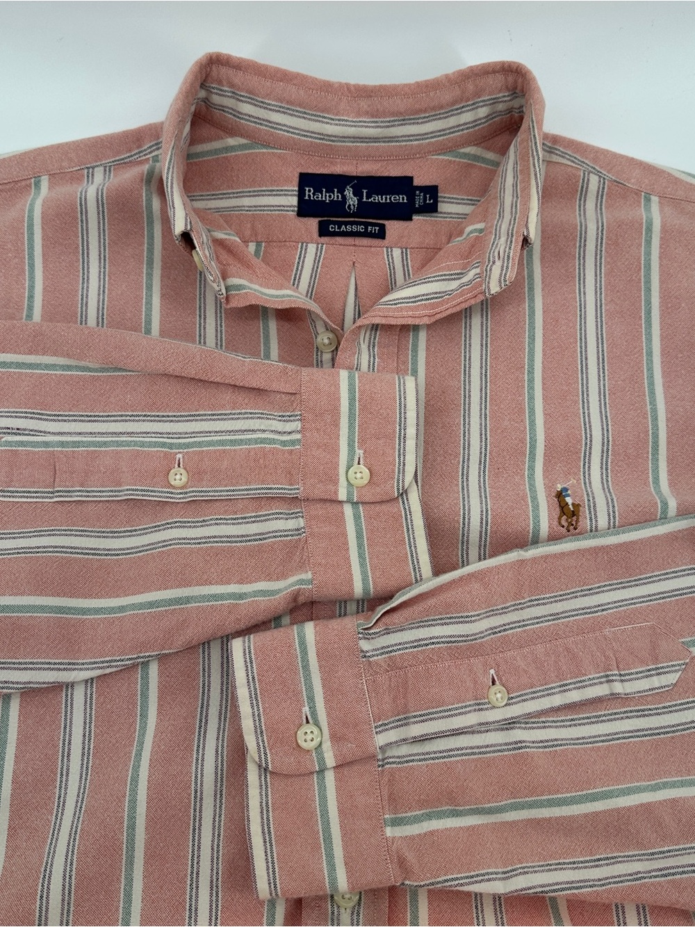 Ralph Lauren Classic Fit Pink Striped Button Down Shirt Men’s Large